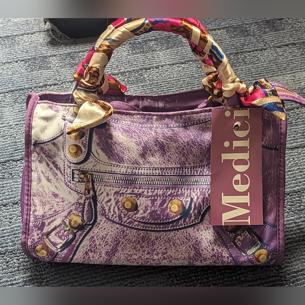 Beautiful one of a kind designer purple tote shoulder bag with wrapped handles